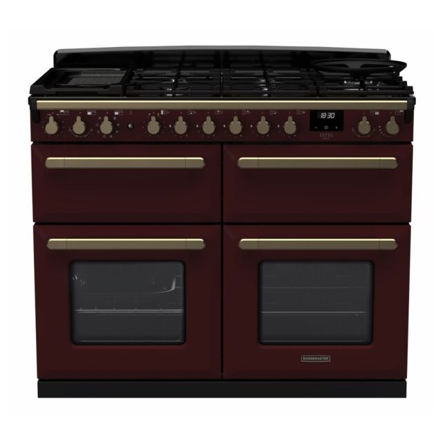 Rangemaster ESDLB110DFPBOR/AB1 Estel Deluxe 110cm BC Dual Fuel Range Cooker, Bordeaux/Antique Brass