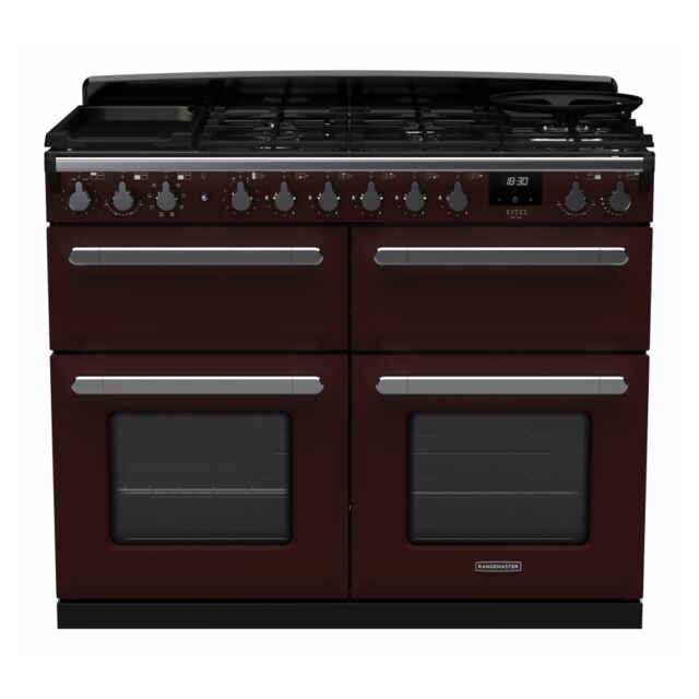 Rangemaster ESDLB110DFPBOR/CM1 Estel Deluxe 110cm BC Dual Fuel Range Cooker, Bordeaux/Chrome