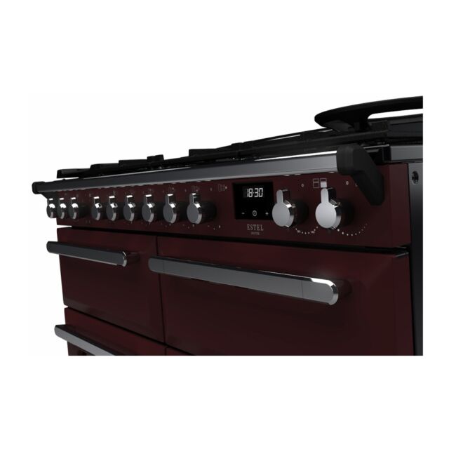 Rangemaster ESDLB110DFPBOR/CM1 Estel Deluxe 110cm BC Dual Fuel Range Cooker, Bordeaux/Chrome