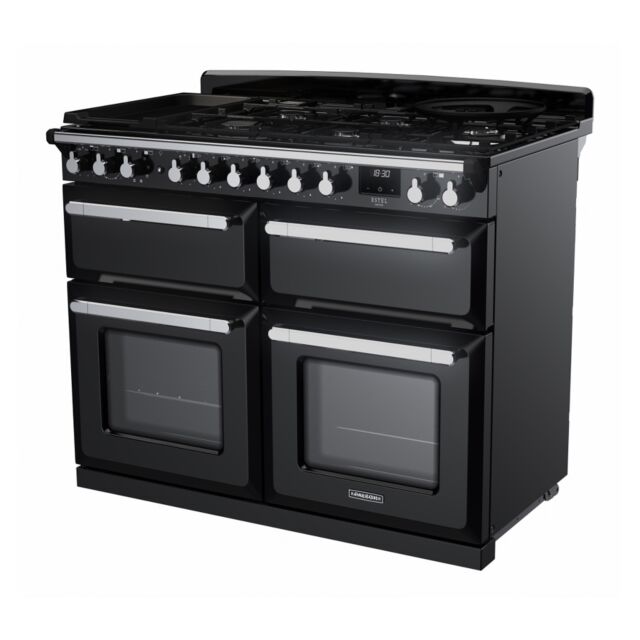 Rangemaster ESDLB110DFPGBL/CM1 Estel Deluxe 110cm BC Dual Fuel Range Cooker, Black/Chrome