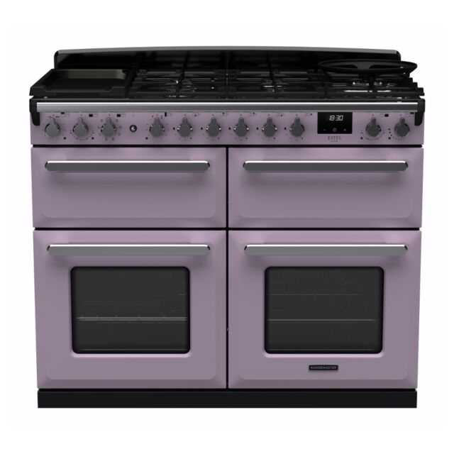 Rangemaster ESDLB110DFPHTH/CM1 Estel Deluxe 110cm BC Dual Fuel Range Cooker, Heather/Chrome