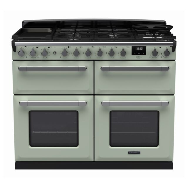 Rangemaster ESDLB110DFPMNT/CM1 Estel Deluxe 110cm BC Dual Fuel Range Cooker, Mint/Chrome