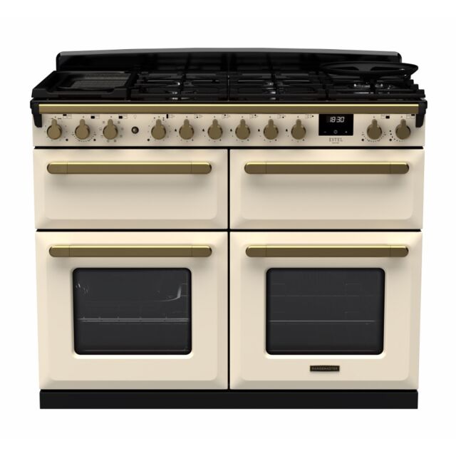 Rangemaster ESDLB110DFPPCR/AB1 Estel Deluxe 110cm BC Dual Fuel Range Cooker, Pale Cream/Antique Bras