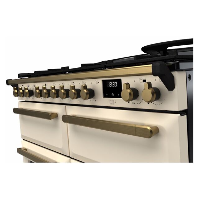 Rangemaster ESDLB110DFPPCR/AB1 Estel Deluxe 110cm BC Dual Fuel Range Cooker, Pale Cream/Antique Bras