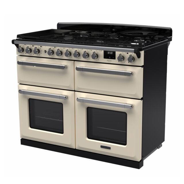 Rangemaster ESDLB110DFPPCR/CM1 Estel Deluxe 110cm BC Dual Fuel Range Cooker, Pale Cream/Chrome