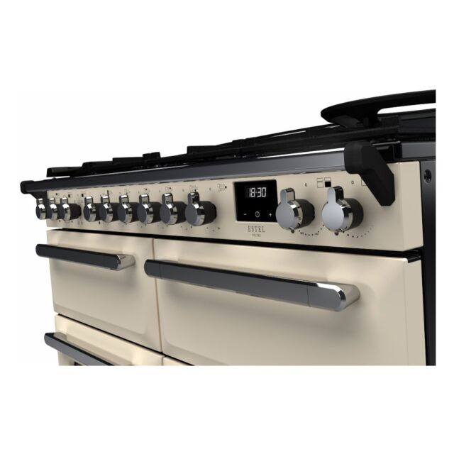 Rangemaster ESDLB110DFPPCR/CM1 Estel Deluxe 110cm BC Dual Fuel Range Cooker, Pale Cream/Chrome