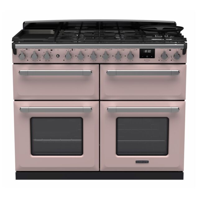 Rangemaster ESDLB110DFPPPK/CM1 Estel Deluxe 110cm BC Dual Fuel Range Cooker, Pale Pink/Chrome