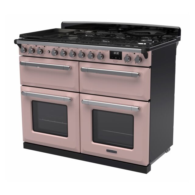 Rangemaster ESDLB110DFPPPK/CM1 Estel Deluxe 110cm BC Dual Fuel Range Cooker, Pale Pink/Chrome