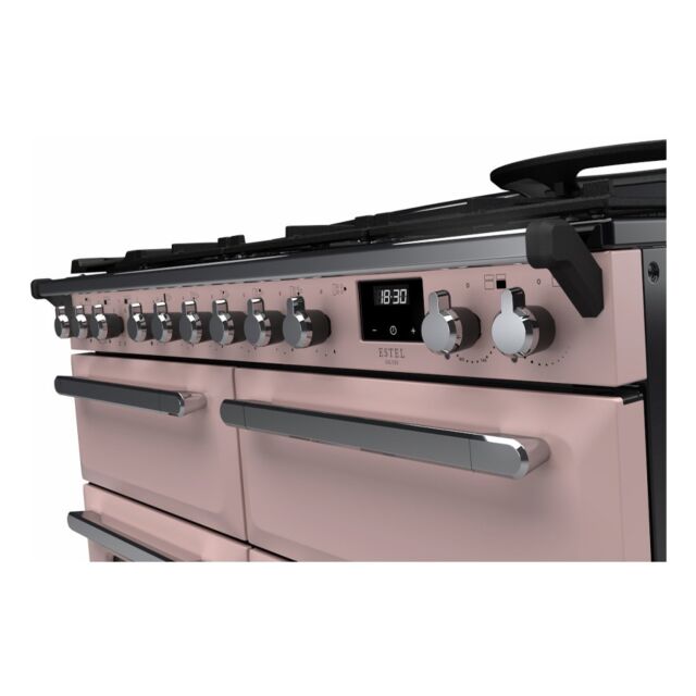 Rangemaster ESDLB110DFPPPK/CM1 Estel Deluxe 110cm BC Dual Fuel Range Cooker, Pale Pink/Chrome