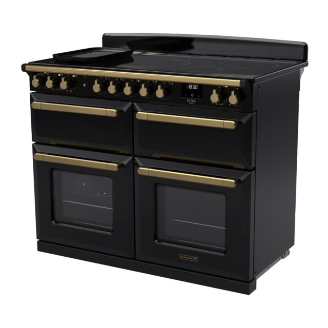 Rangemaster ESDLB110EIPGBL/AB1 Estel Deluxe 110cm BC Induction Range Cooker, Black/Antique Brass