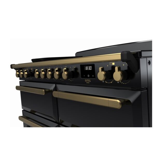 Rangemaster ESDLB110EIPGBL/AB1 Estel Deluxe 110cm BC Induction Range Cooker, Black/Antique Brass