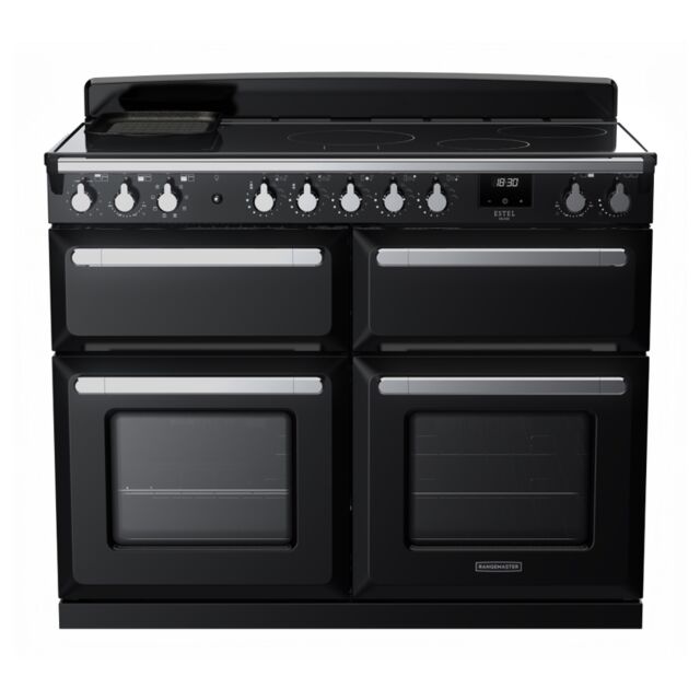 Rangemaster ESDLB110EIPGBL/CM1 Estel Deluxe 110cm BC Induction Range Cooker, Black/Chrome