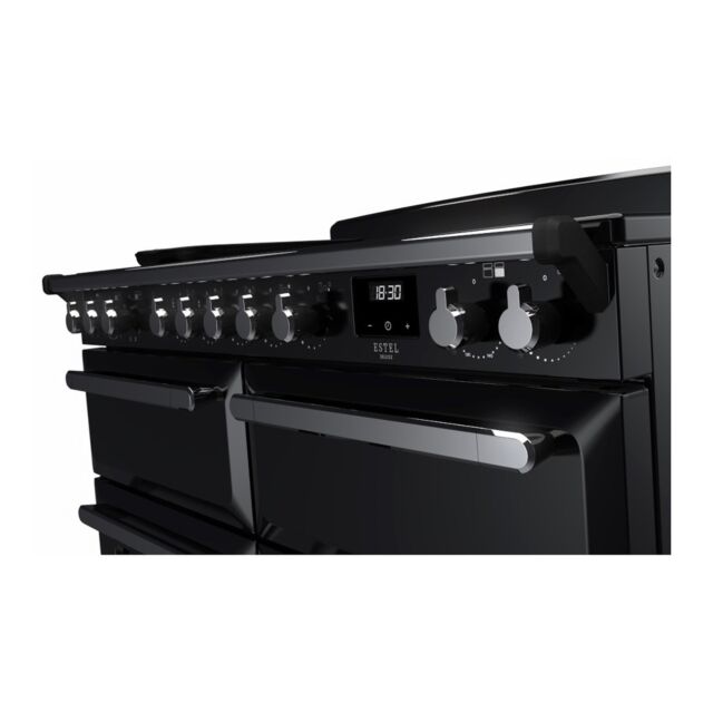Rangemaster ESDLB110EIPGBL/CM1 Estel Deluxe 110cm BC Induction Range Cooker, Black/Chrome