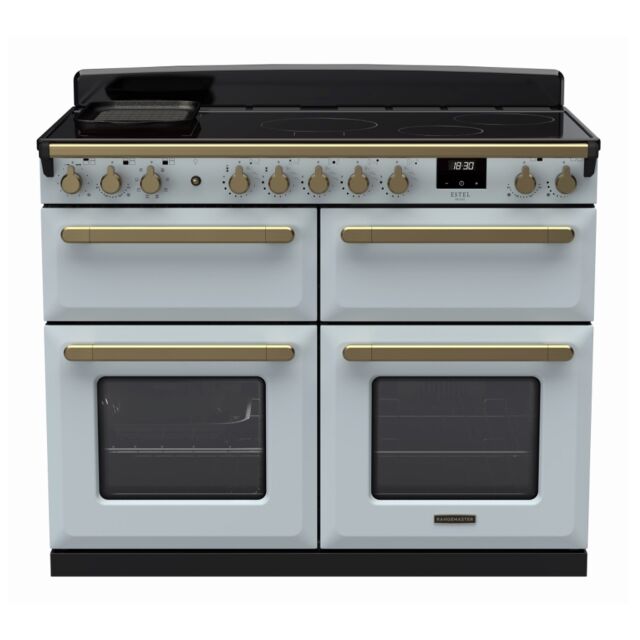 Rangemaster ESDLB110EIPMSB/AB1 Estel Deluxe 110cm BC Induction Range Cooker, Misty Blue/Antique Bras