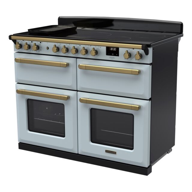 Rangemaster ESDLB110EIPMSB/AB1 Estel Deluxe 110cm BC Induction Range Cooker, Misty Blue/Antique Bras