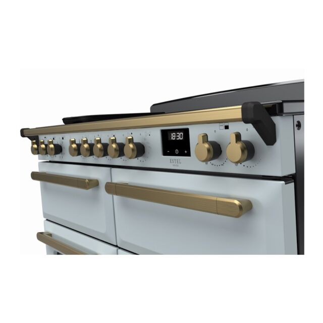Rangemaster ESDLB110EIPMSB/AB1 Estel Deluxe 110cm BC Induction Range Cooker, Misty Blue/Antique Bras