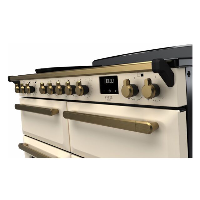 Rangemaster ESDLB110EIPPCR/AB1 Estel Deluxe 110cm BC Induction Range Cooker, Pale Cream/Antique Bras