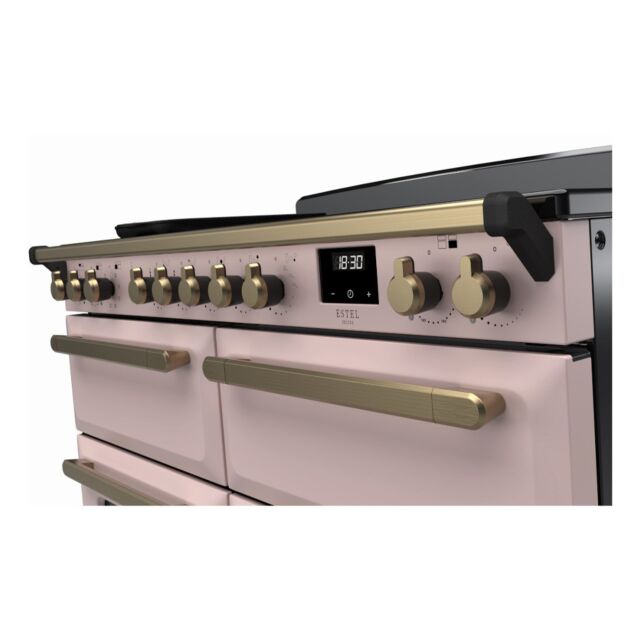 Rangemaster ESDLB110EIPPPK/AB1 Estel Deluxe 110cm BC Induction Range Cooker, Pale Pink/Antique Brass