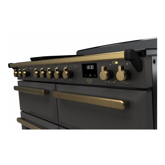 Rangemaster ESDLB110EIPSLT/AB1 Estel Deluxe 110cm BC Induction Range Cooker, Slate/Antique Brass