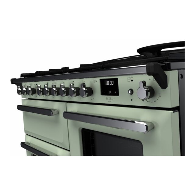 Rangemaster ESDLO110DFPMNT/CM1 Estel Deluxe 110cm Dual Fuel Range Cooker, Mint/Chrome