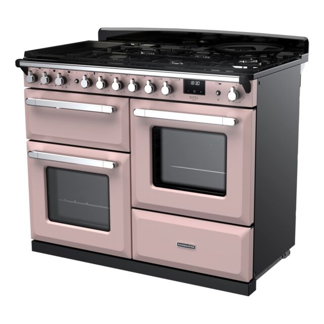 Rangemaster ESDLO110DFPPPK/CM1 Estel Deluxe 110cm Dual Fuel Range Cooker, Pale Pink/Chrome