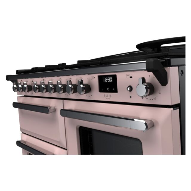 Rangemaster ESDLO110DFPPPK/CM1 Estel Deluxe 110cm Dual Fuel Range Cooker, Pale Pink/Chrome