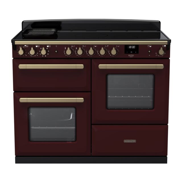 Rangemaster ESDLO110EIPBOR/AB1 Estel Deluxe 110cm Induction Range Cooker, Bordeaux/Antique Brass