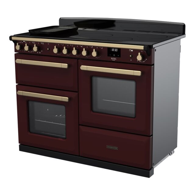 Rangemaster ESDLO110EIPBOR/AB1 Estel Deluxe 110cm Induction Range Cooker, Bordeaux/Antique Brass