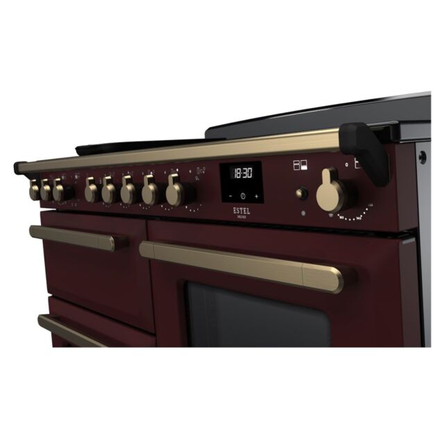 Rangemaster ESDLO110EIPBOR/AB1 Estel Deluxe 110cm Induction Range Cooker, Bordeaux/Antique Brass