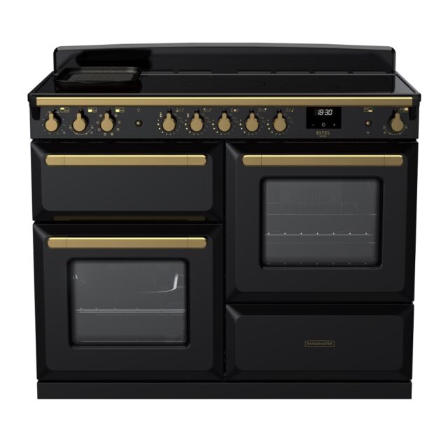Rangemaster ESDLO110EIPGBL/AB1 Estel Deluxe 110cm Induction Range Cooker, Black/Antique Brass