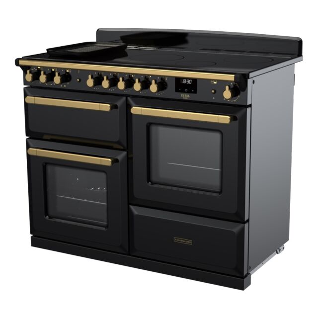 Rangemaster ESDLO110EIPGBL/AB1 Estel Deluxe 110cm Induction Range Cooker, Black/Antique Brass
