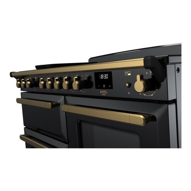 Rangemaster ESDLO110EIPGBL/AB1 Estel Deluxe 110cm Induction Range Cooker, Black/Antique Brass