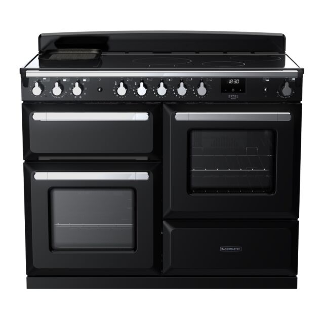 Rangemaster ESDLO110EIPGBL/CM1 Estel Deluxe 110cm Induction Range Cooker, Black/Chrome