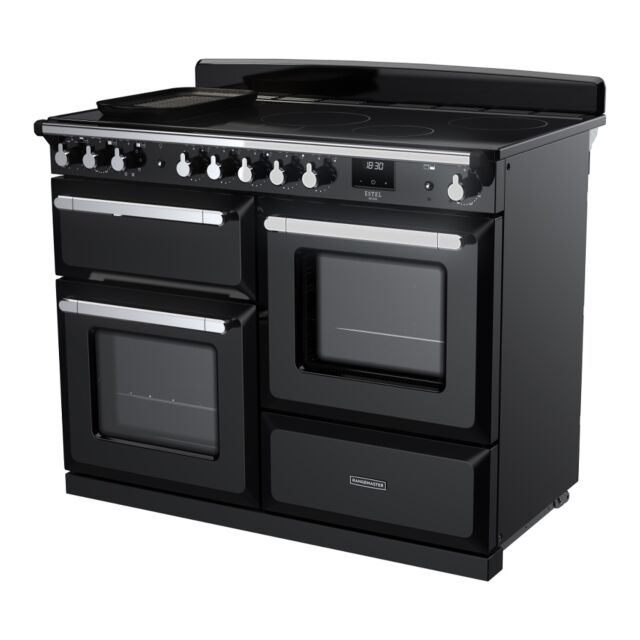 Rangemaster ESDLO110EIPGBL/CM1 Estel Deluxe 110cm Induction Range Cooker, Black/Chrome