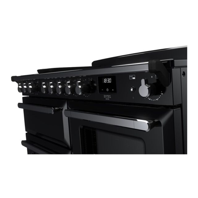 Rangemaster ESDLO110EIPGBL/CM1 Estel Deluxe 110cm Induction Range Cooker, Black/Chrome