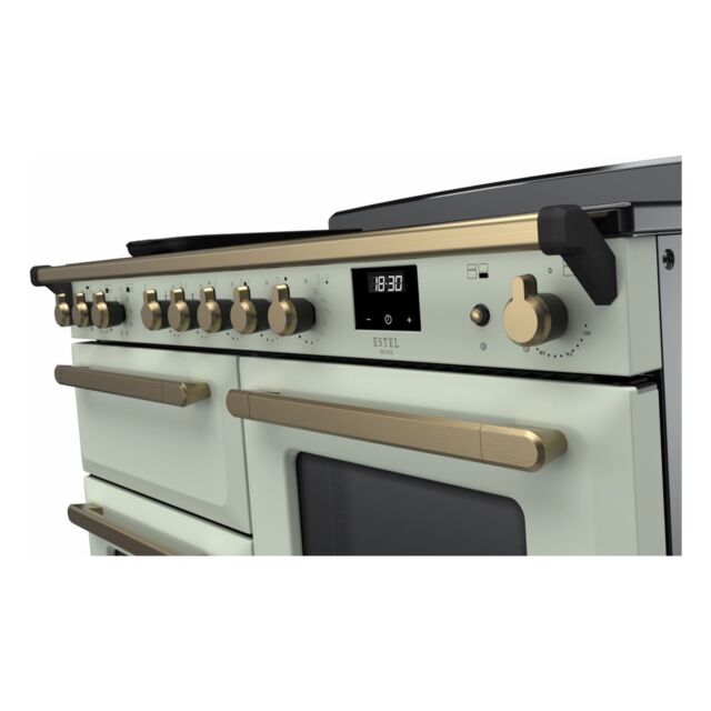 Rangemaster ESDLO110EIPMNT/AB1 Estel Deluxe 110cm Induction Range Cooker, Mint/Antique Brass