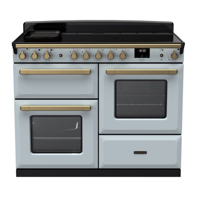 Rangemaster ESDLO110EIPMSB/AB1 Estel Deluxe 110cm Induction Range Cooker, Misty Blue/Antique Brass