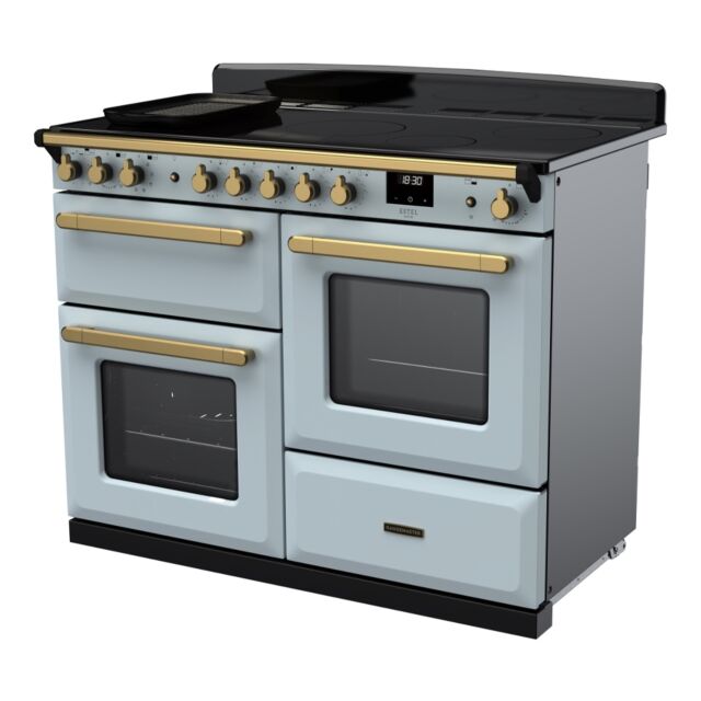 Rangemaster ESDLO110EIPMSB/AB1 Estel Deluxe 110cm Induction Range Cooker, Misty Blue/Antique Brass