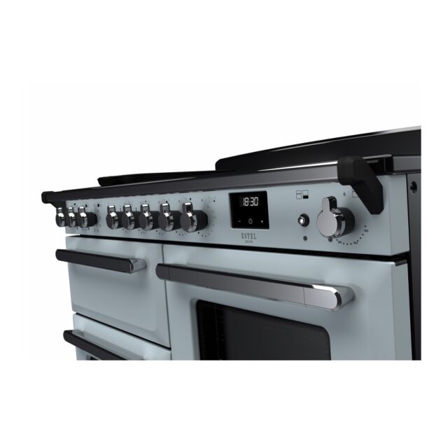 Rangemaster ESDLO110EIPMSB/CM1 Estel Deluxe 110cm Induction Range Cooker, Misty Blue/Chrome