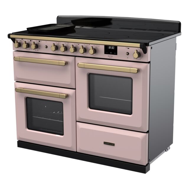 Rangemaster ESDLO110EIPPPK/AB1 Estel Deluxe 110cm Induction Range Cooker, Pale Pink/Antique Brass