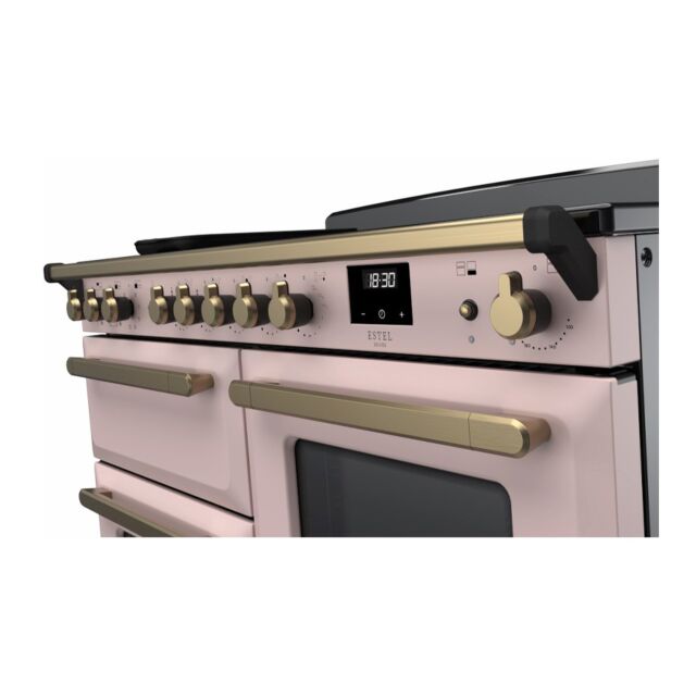 Rangemaster ESDLO110EIPPPK/AB1 Estel Deluxe 110cm Induction Range Cooker, Pale Pink/Antique Brass