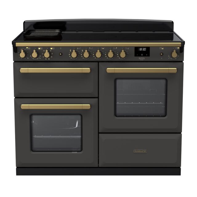 Rangemaster ESDLO110EIPSLT/AB1 Estel Deluxe 110cm Induction Range Cooker, Slate/Antique Brass