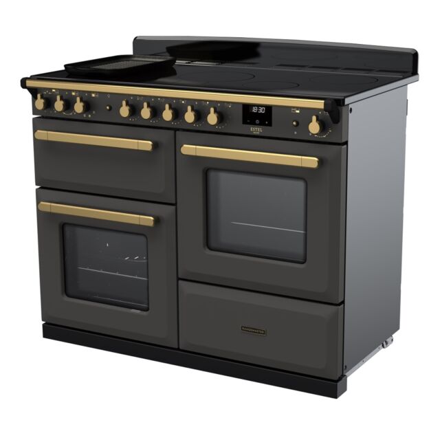 Rangemaster ESDLO110EIPSLT/AB1 Estel Deluxe 110cm Induction Range Cooker, Slate/Antique Brass