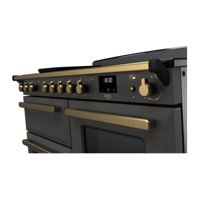 Rangemaster ESDLO110EIPSLT/AB1 Estel Deluxe 110cm Induction Range Cooker, Slate/Antique Brass