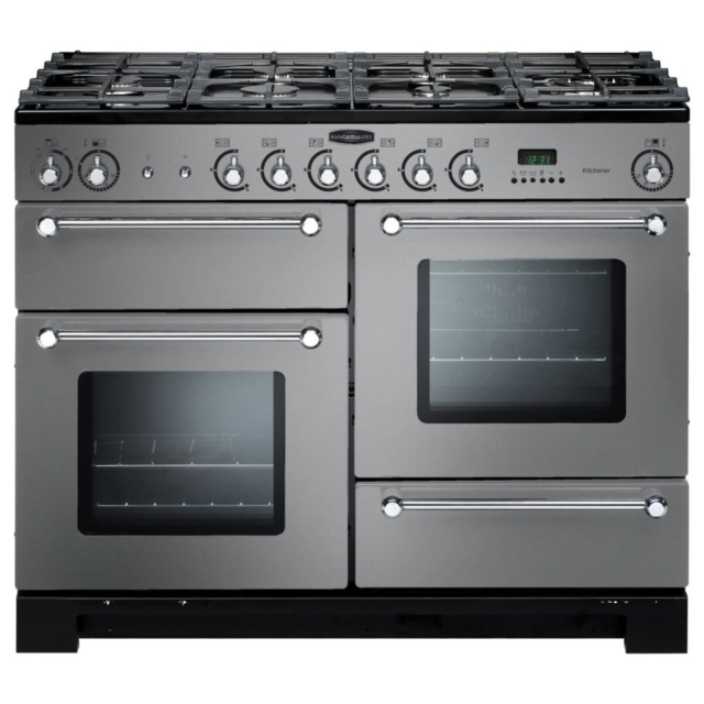 Rangemaster KCH110DFFSS/C KITCHENER 110cm Dual Fuel Range Cooker, Steel/Chrome