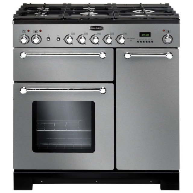 Rangemaster KCH90DFFSS/C KITCHENER 90cm Dual Fuel Range, Stainless Steel/Chrome