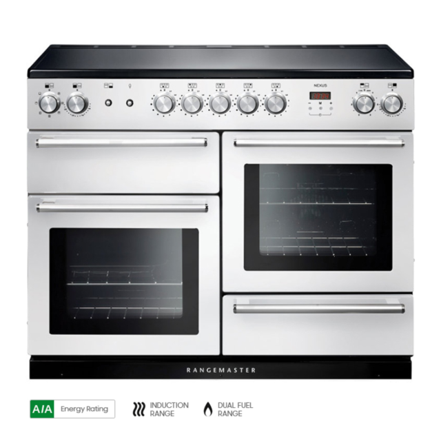 Rangemaster NEX110EIWHC (106170) 110cm Induction Range Cooker in White/Chrome Trim