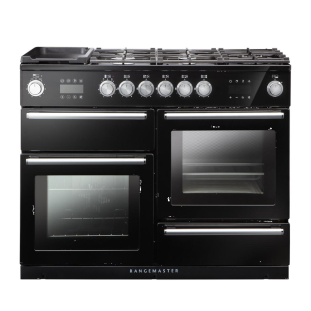 Rangemaster NEX110SODFFBC (119760) Nexus Steam 110cm Dual Fuel Range Cooker, Black/Chrome