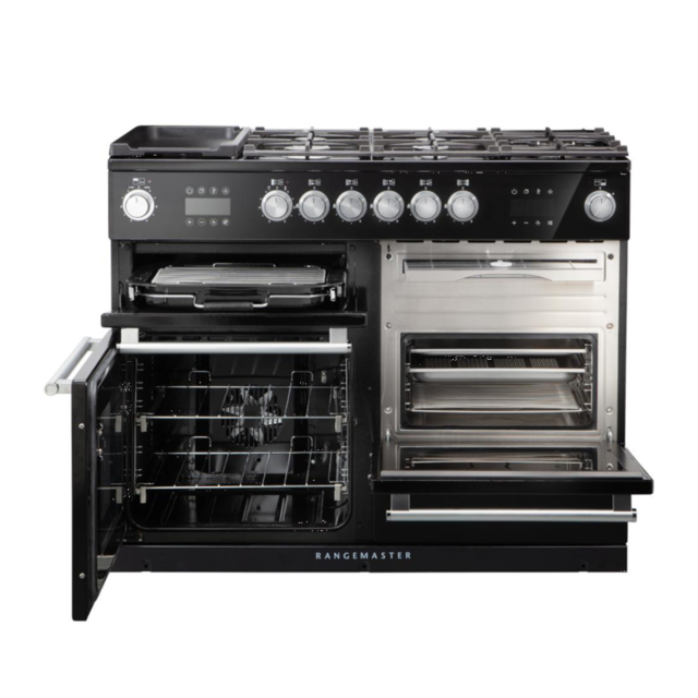 Rangemaster NEX110SODFFBC (119760) Nexus Steam 110cm Dual Fuel Range Cooker, Black/Chrome