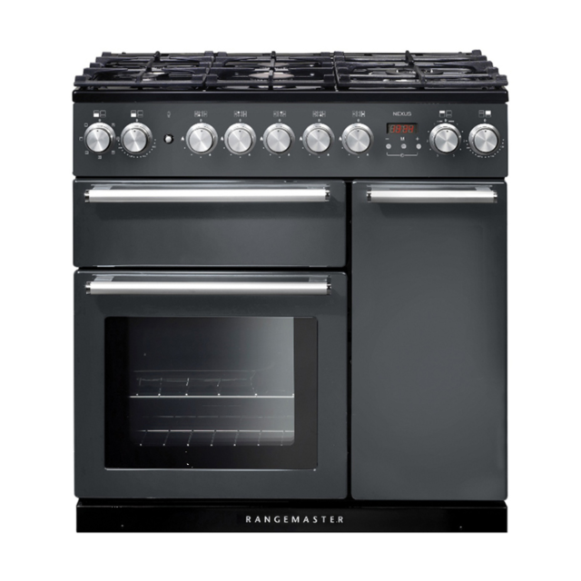 Rangemaster 106120 (NEX90DFFSL/C) NEXUS 90cm Dual Fuel Range Cooker, Slate/Chrome